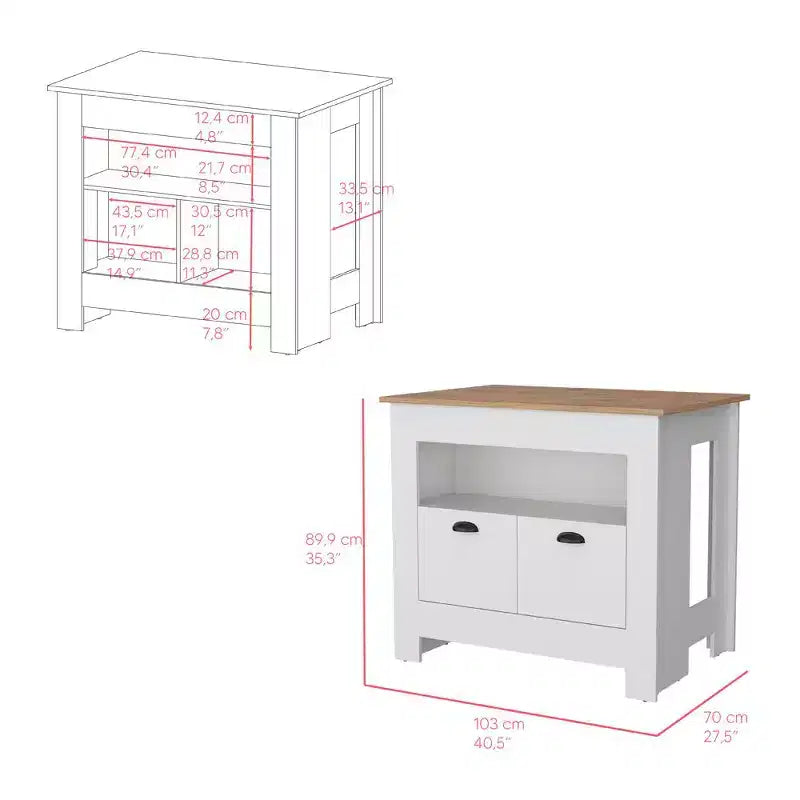 Îlot de cuisine moderne avec 2 portes de placard, organiseur de comptoir avec 3 étagères de rangement, table d'îlot de cuisine pour salle à manger
