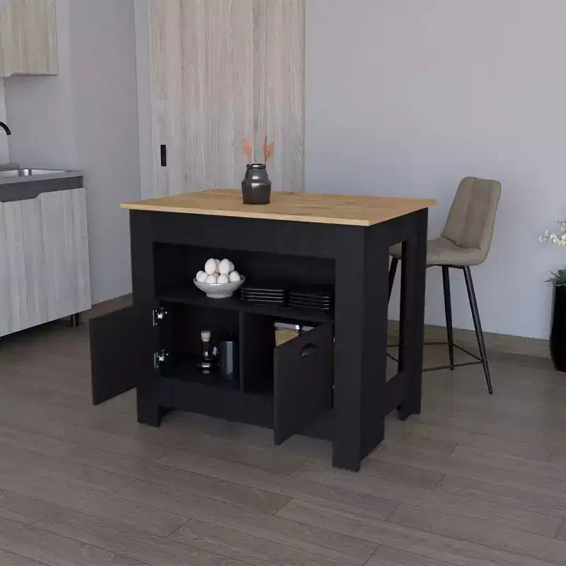 Îlot de cuisine moderne avec 2 portes de placard, organiseur de comptoir avec 3 étagères de rangement, table d'îlot de cuisine pour salle à manger