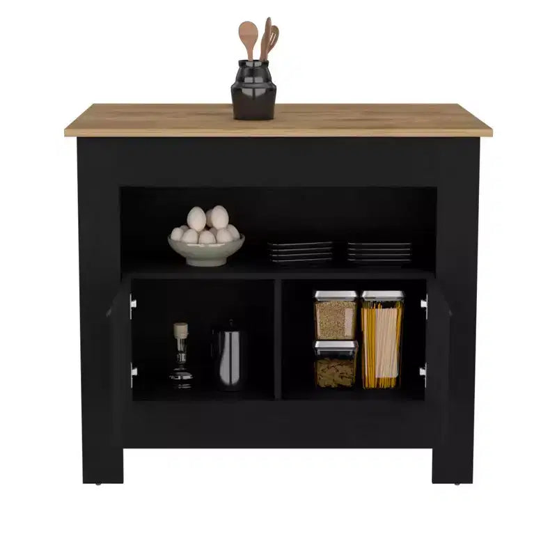 Îlot de cuisine moderne avec 2 portes de placard, organiseur de comptoir avec 3 étagères de rangement, table d'îlot de cuisine pour salle à manger
