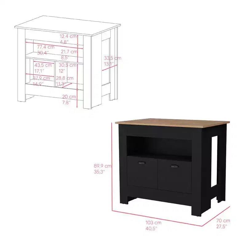 Îlot de cuisine moderne avec 2 portes de placard, organiseur de comptoir avec 3 étagères de rangement, table d'îlot de cuisine pour salle à manger