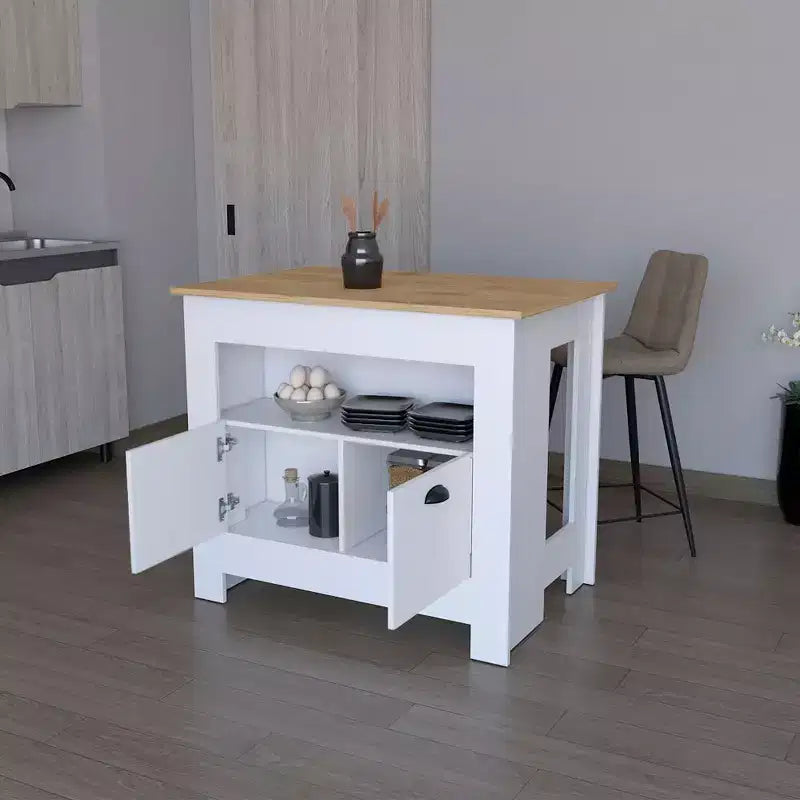 Îlot de cuisine moderne avec 2 portes de placard, organiseur de comptoir avec 3 étagères de rangement, table d'îlot de cuisine pour salle à manger