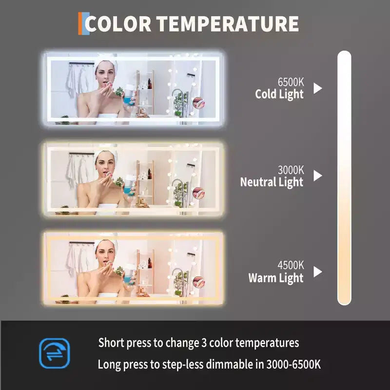 Miroir de salle de bain 24x32 pouces, dimmable, double éclairage avant et arrière, fonction mémoire, anti-buée et incassable, peut être utilisé horizontalement ou verticalement.