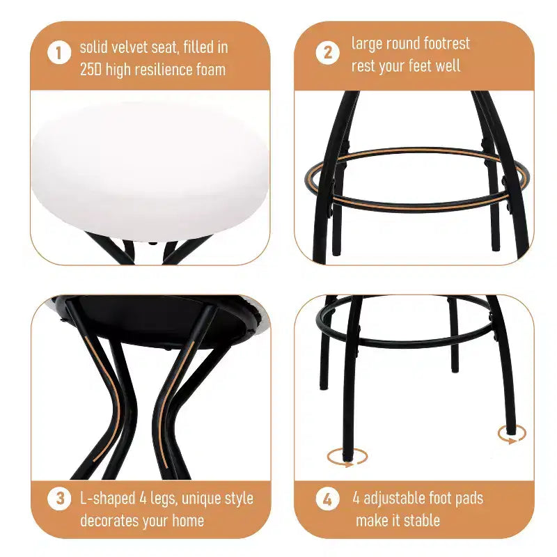 Tabourets de bar modernes sans dossier, tabourets de bar hauteur comptoir avec coussin rond en velours, tabourets de comptoir style bohème pour îlot de cuisine
