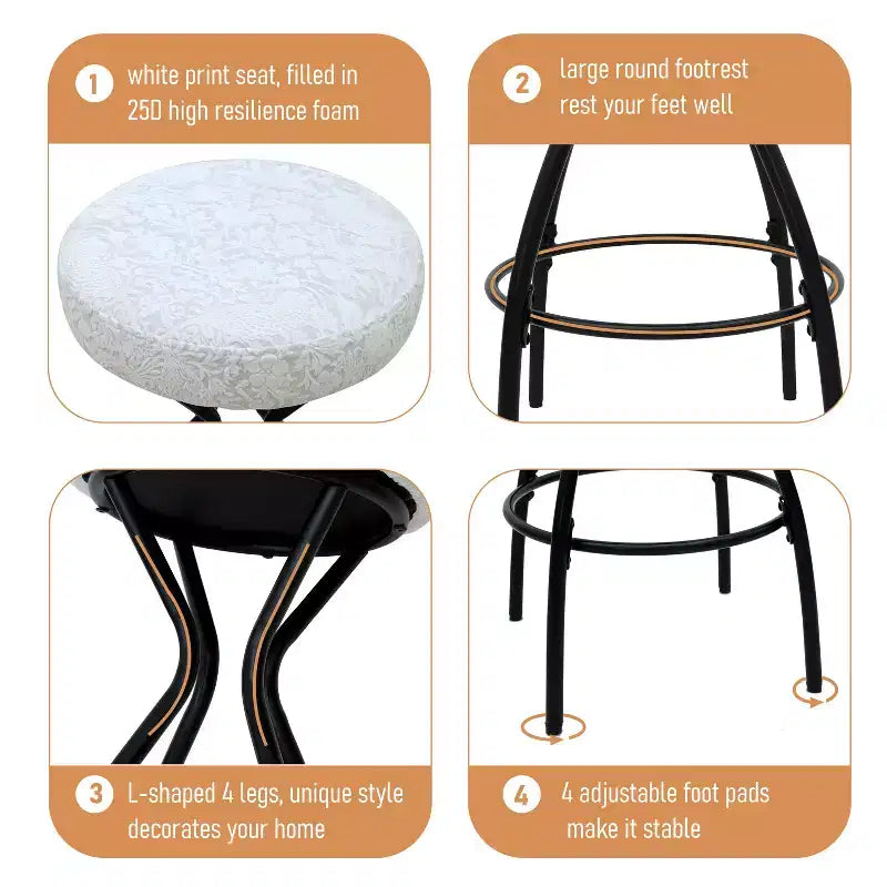 Tabourets de bar modernes sans dossier, tabourets de bar hauteur comptoir avec coussin rond en velours, tabourets de comptoir style bohème pour îlot de cuisine