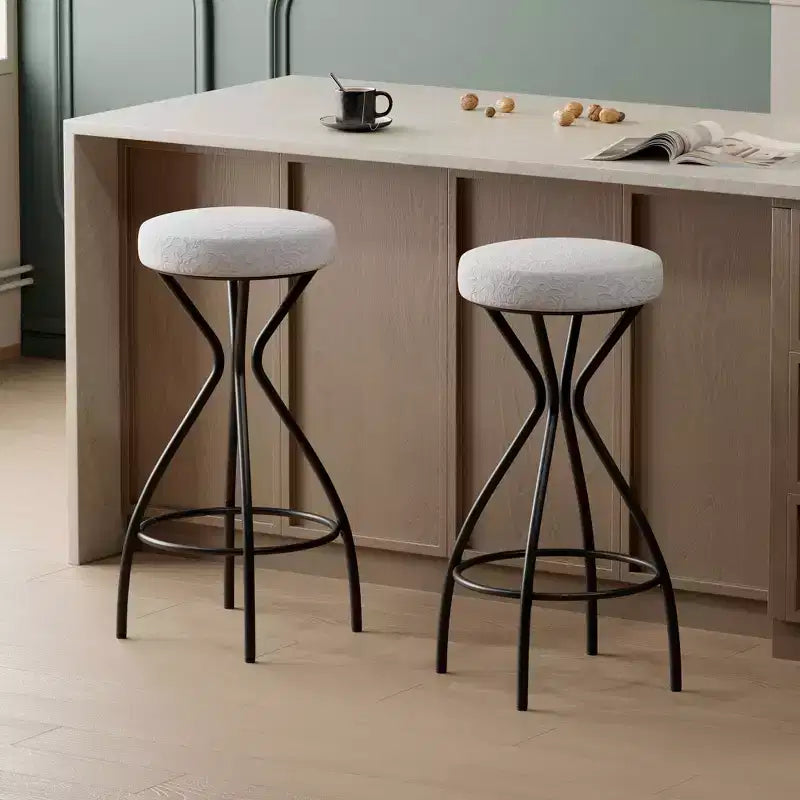 Tabourets de bar modernes sans dossier, tabourets de bar hauteur comptoir avec coussin rond en velours, tabourets de comptoir style bohème pour îlot de cuisine