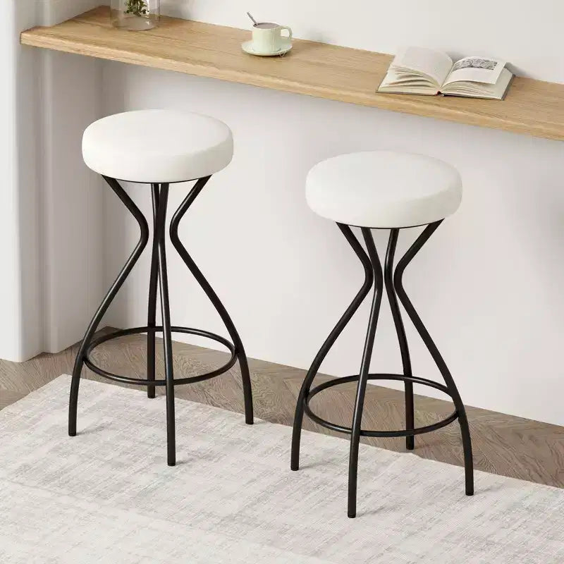Okak Backless Modern Bar Stools Set of 2, Counter Height Barstools with Round Velvet Padded, Boho Style Counter Stools for Kitchen Island