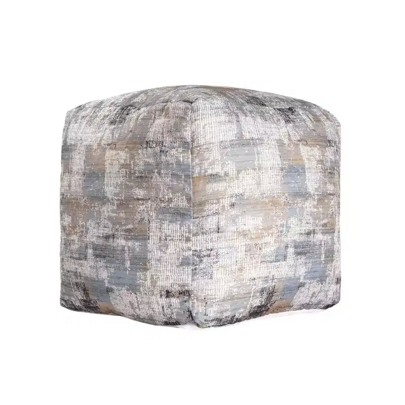 HomeRoots 18 Blue Cotton Abstract Pouf Ottoman
