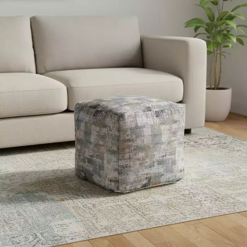 Pouf ottoman abstrait en coton bleu