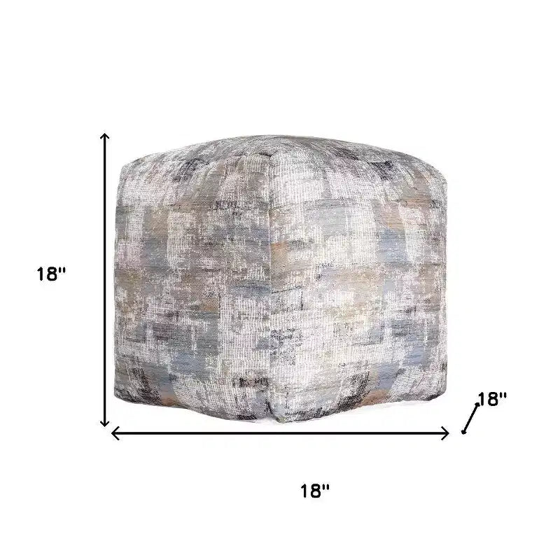 Pouf ottoman abstrait en coton bleu