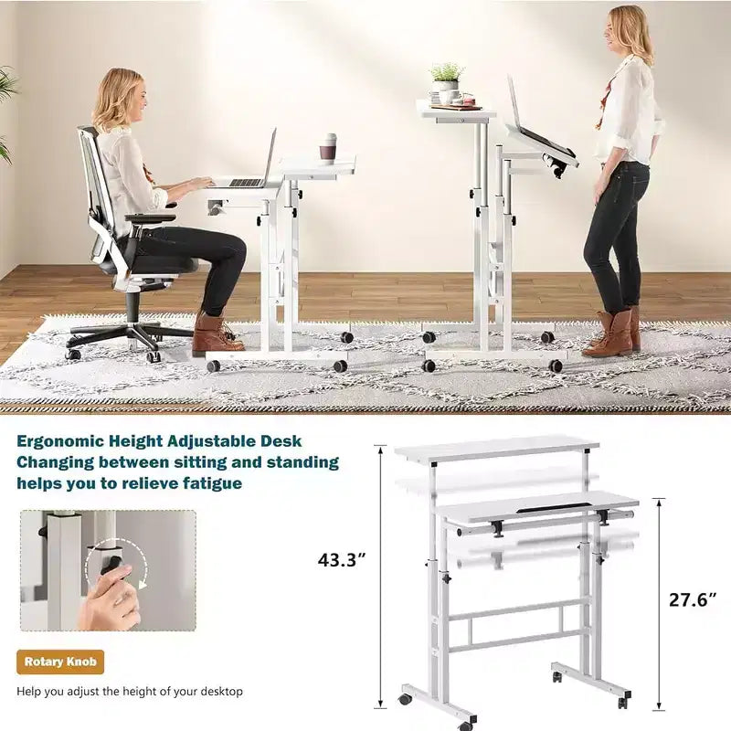 Petit bureau debout pour la maison - Table d'ordinateur mobile à hauteur réglable avec roulettes