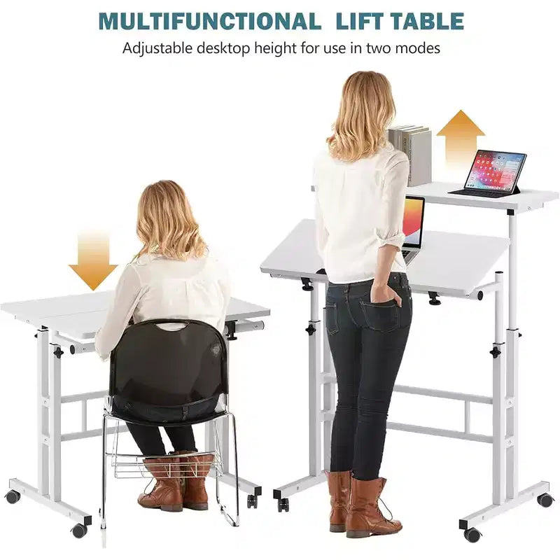 Petit bureau debout pour la maison - Table d'ordinateur mobile à hauteur réglable avec roulettes