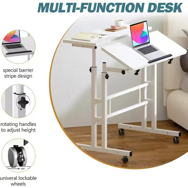 Petit bureau debout pour la maison - Table d'ordinateur mobile à hauteur réglable avec roulettes
