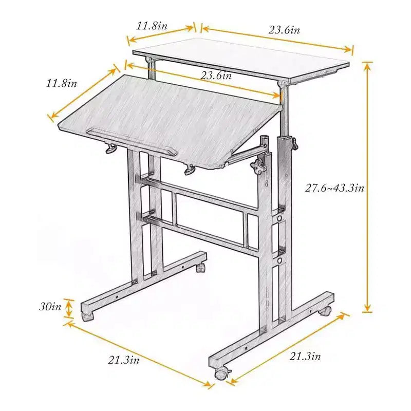 Petit bureau debout pour la maison - Table d'ordinateur mobile à hauteur réglable avec roulettes