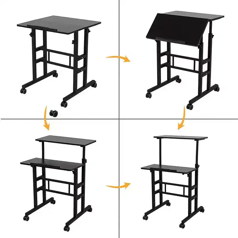 Petit bureau debout pour la maison - Table d'ordinateur mobile à hauteur réglable avec roulettes
