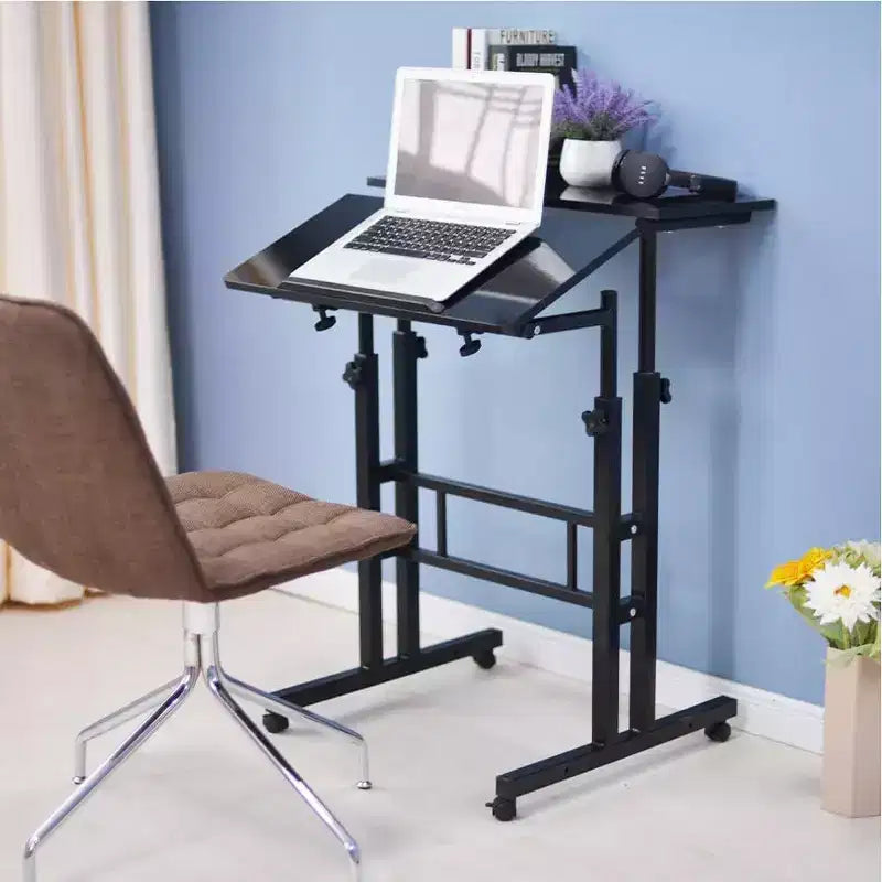 Home Office Small Standing Desk - Adjustable Height Mobile Computer Table with Wheels