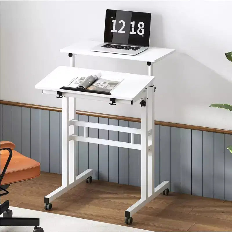 Petit bureau debout pour la maison - Table d'ordinateur mobile à hauteur réglable avec roulettes