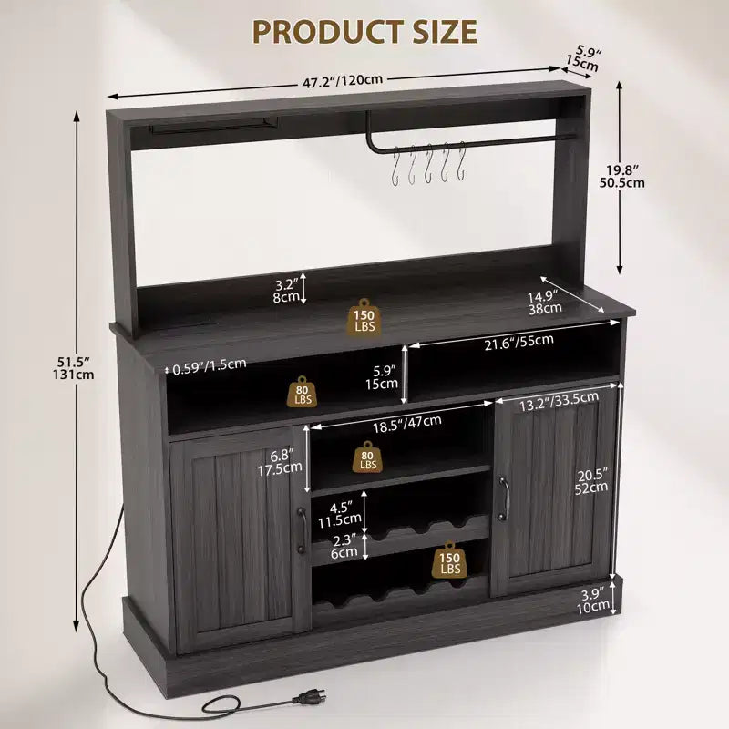 Meuble de rangement pour vin en MDF, construction durable, adapté aux salons et salles à manger avec porte-verres