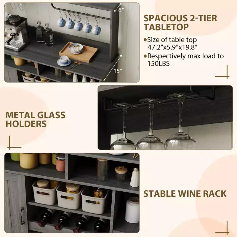 Meuble de rangement pour vin en MDF, construction durable, adapté aux salons et salles à manger avec porte-verres
