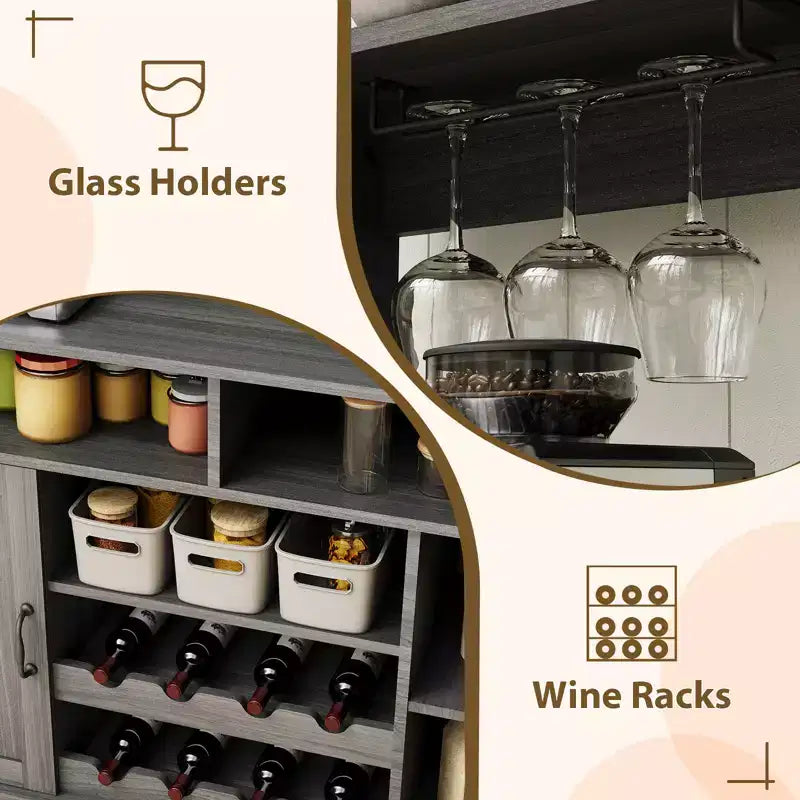 Meuble de rangement pour vin en MDF, construction durable, adapté aux salons et salles à manger avec porte-verres