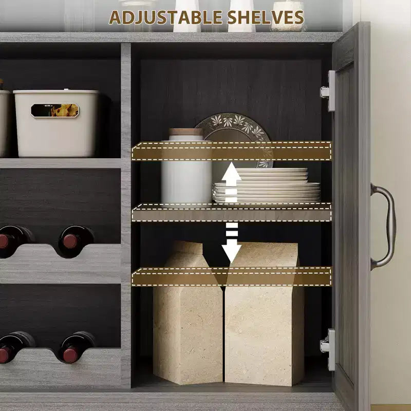 Meuble de rangement pour vin en MDF, construction durable, adapté aux salons et salles à manger avec porte-verres