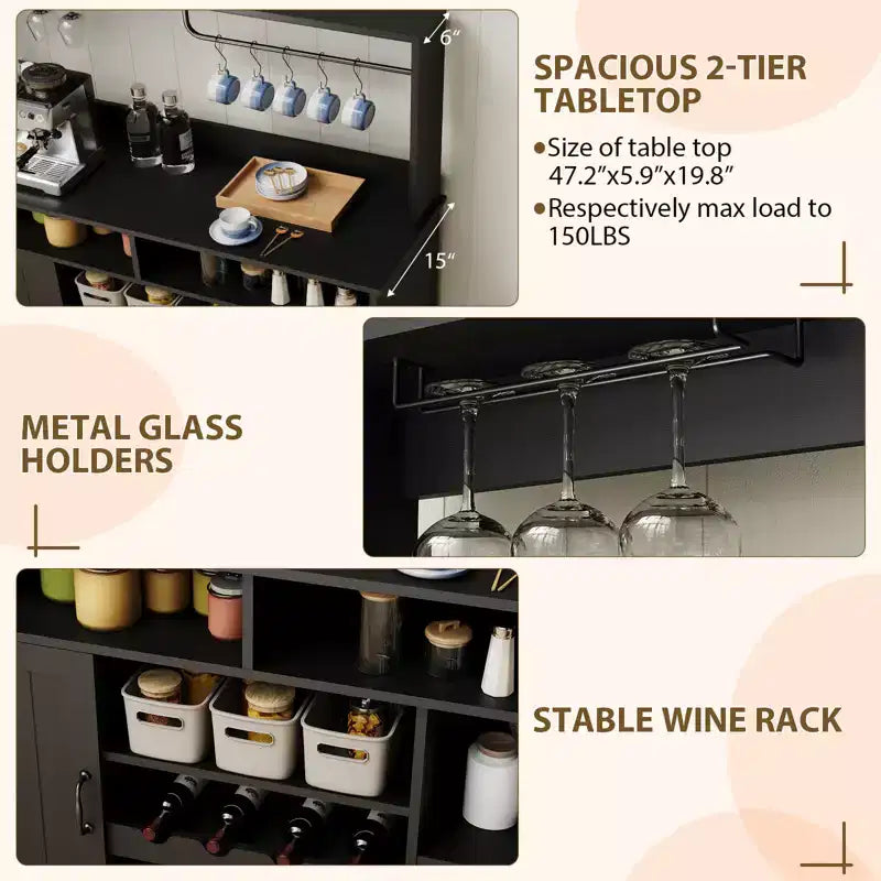 Meuble de rangement pour vin en MDF, construction durable, adapté aux salons et salles à manger avec porte-verres