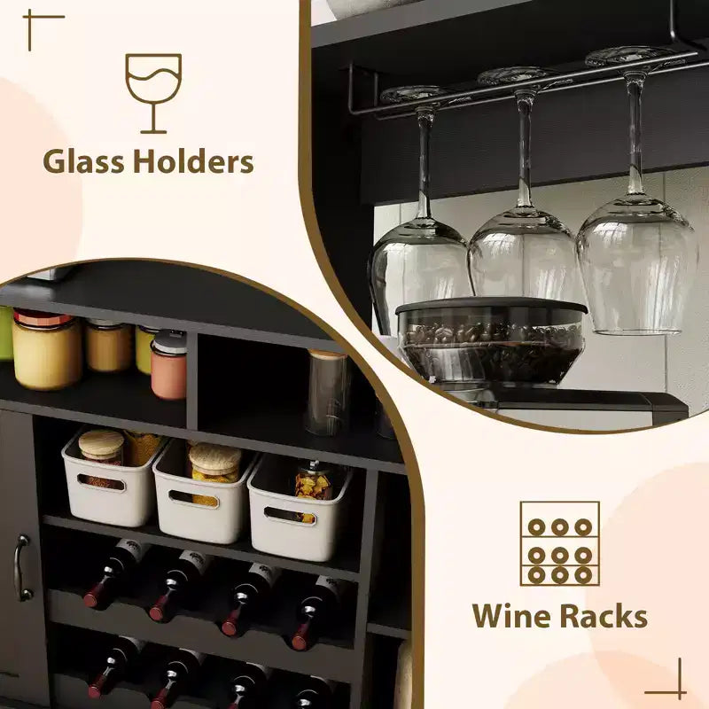 Meuble de rangement pour vin en MDF, construction durable, adapté aux salons et salles à manger avec porte-verres