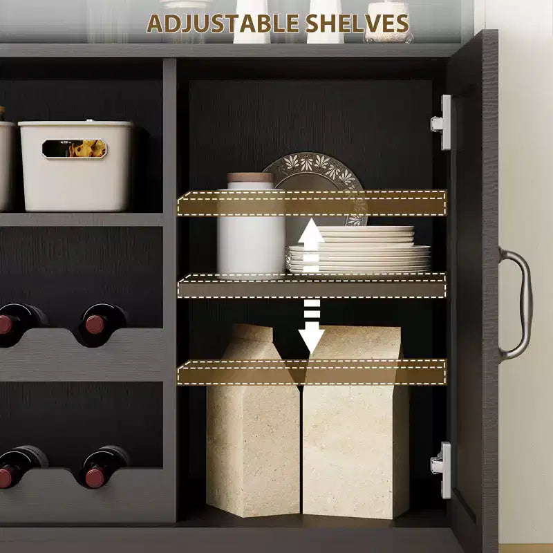 Meuble de rangement pour vin en MDF, construction durable, adapté aux salons et salles à manger avec porte-verres