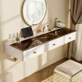 Étagère flottante avec tiroir, coiffeuse murale multifonction, bureau mural, table flottante pour chambre à coucher, salle de bain, blanc et doré