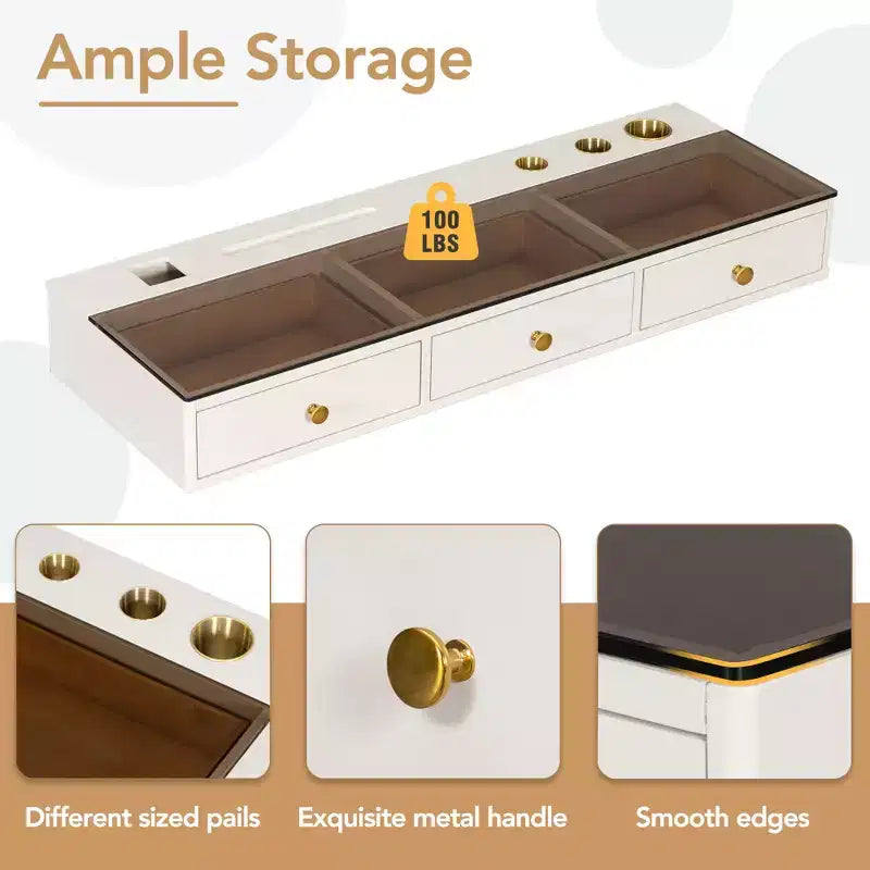 Étagère flottante avec tiroir, coiffeuse murale multifonction, bureau mural, table flottante pour chambre à coucher, salle de bain, blanc et doré