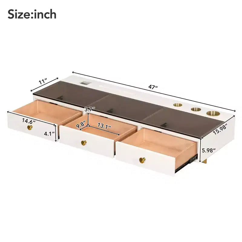 Étagère flottante avec tiroir, coiffeuse murale multifonction, bureau mural, table flottante pour chambre à coucher, salle de bain, blanc et doré