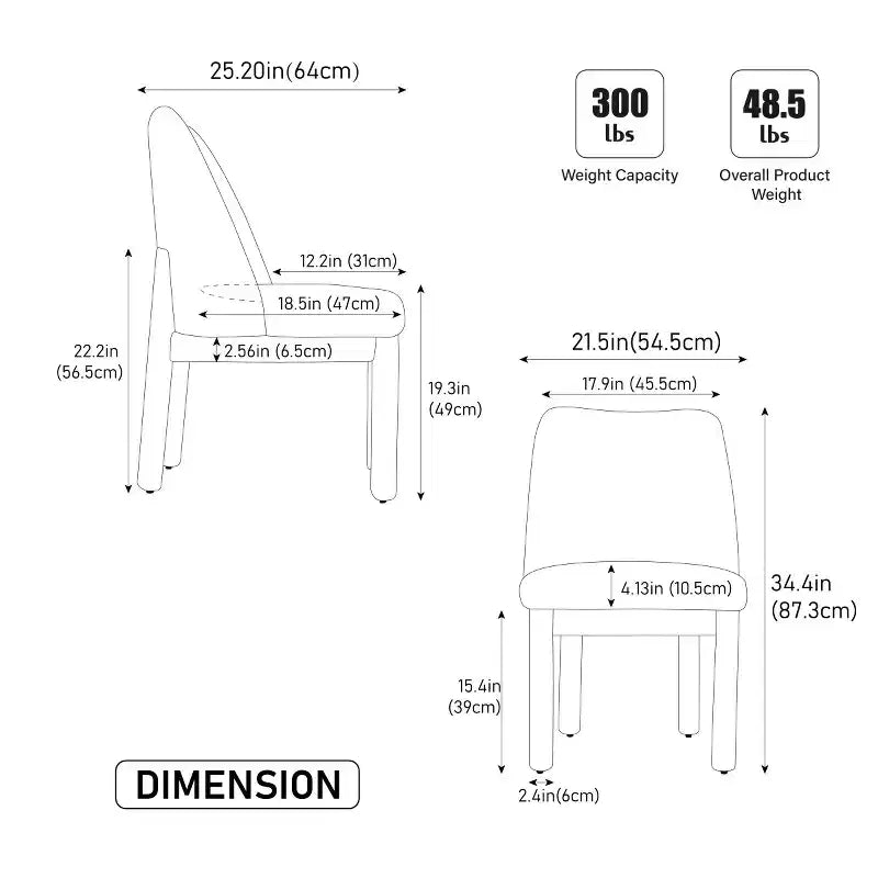Chaises de salle à manger modernes rembourrées avec dossier haut incurvé, chaises d'appoint en bois sans accoudoirs pour salle à manger ou cuisine