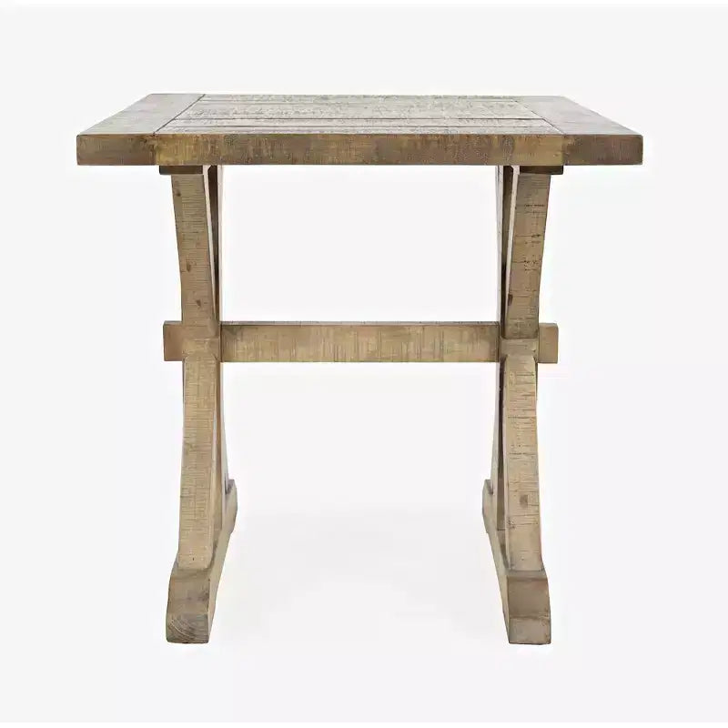 Jofran,Carlyle Crossing Modern Rustic Distressed Solid Wood End Table with Trestle