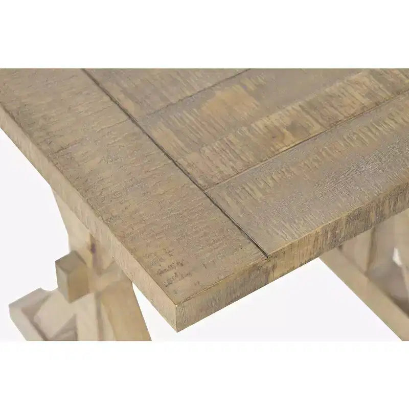 Table d'appoint en bois massif, style rustique moderne, finition vieillie avec piètement tréteau