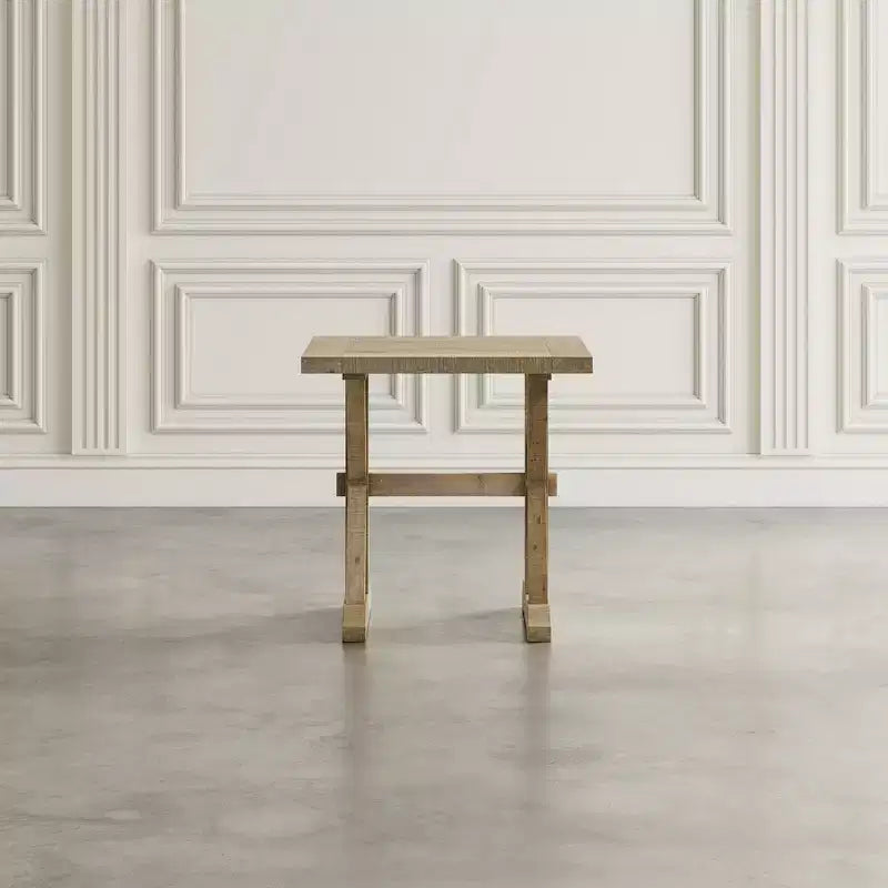 Table d'appoint en bois massif, style rustique moderne, finition vieillie avec piètement tréteau