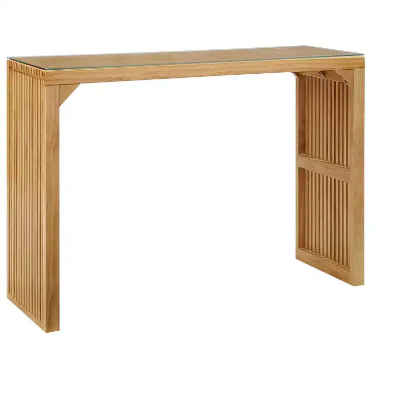 Banc et table de salle à manger en pin naturel de style rustique avec plateau en verre trempé