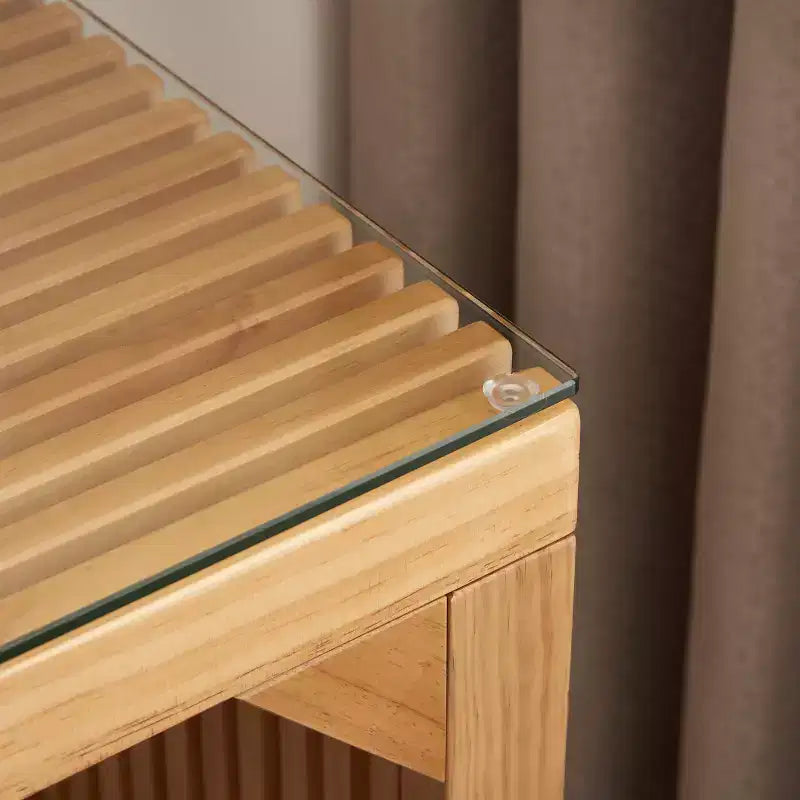 Banc et table de salle à manger en pin naturel de style rustique avec plateau en verre trempé