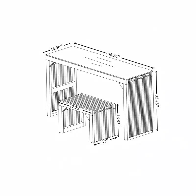 Banc et table de salle à manger en pin naturel de style rustique avec plateau en verre trempé