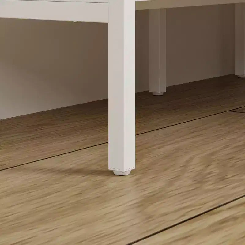 Table d'appoint d'angle rotative blanche et chêne Tiroir incurvé + Étagères ouvertes