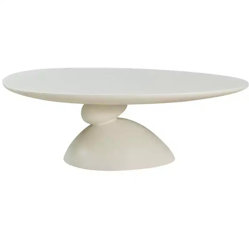 47 Table basse ovale en fibre de verre Lucky Stone avec base sculpturale blanc laiteux