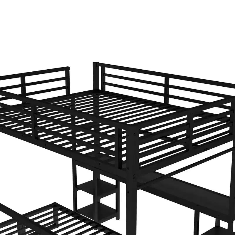 Lit superposé/mezzanine Queen sur Twin XL en métal avec bureau et étagères, cadre de lit superposé en métal avec LED et USB, utilisations multiples se plie en canapé, noir