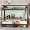 Lit superposé/mezzanine Queen sur Twin XL en métal avec bureau et étagères, cadre de lit superposé en métal avec LED et USB, utilisations multiples se plie en canapé, noir