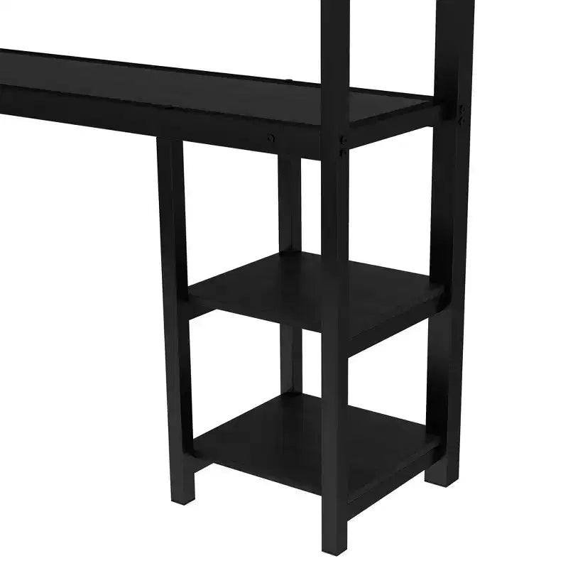 Lit superposé/mezzanine Queen sur Twin XL en métal avec bureau et étagères, cadre de lit superposé en métal avec LED et USB, utilisations multiples se plie en canapé, noir