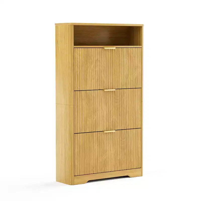 Meuble à chaussures moderne à 3 niveaux avec portes abattantes et étagère ouverte