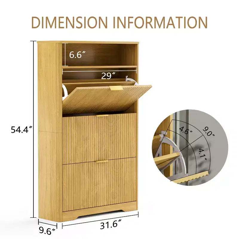 Meuble à chaussures moderne à 3 niveaux avec portes abattantes et étagère ouverte