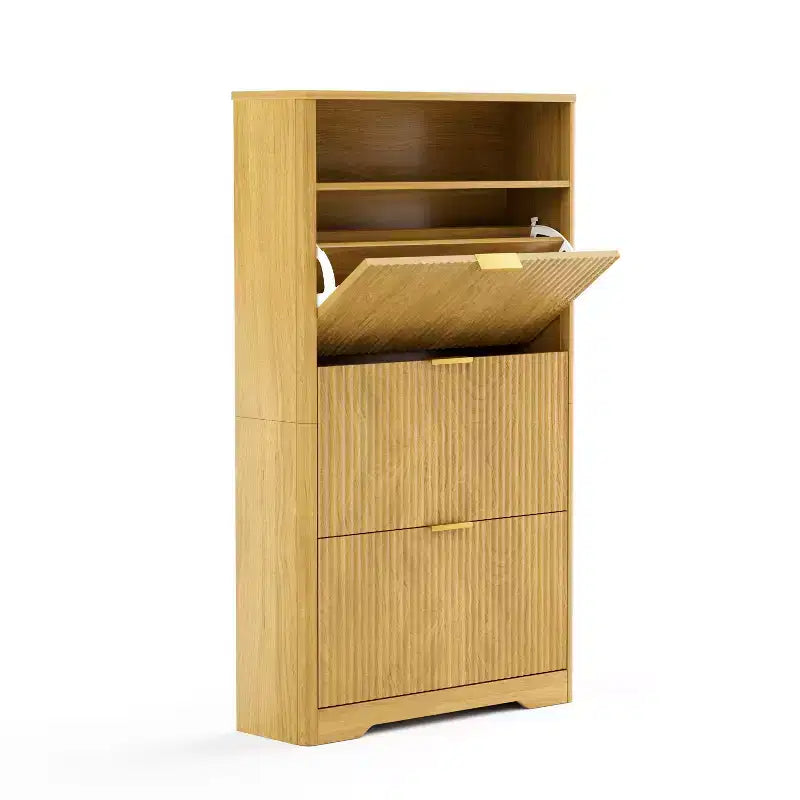 Meuble à chaussures moderne à 3 niveaux avec portes abattantes et étagère ouverte