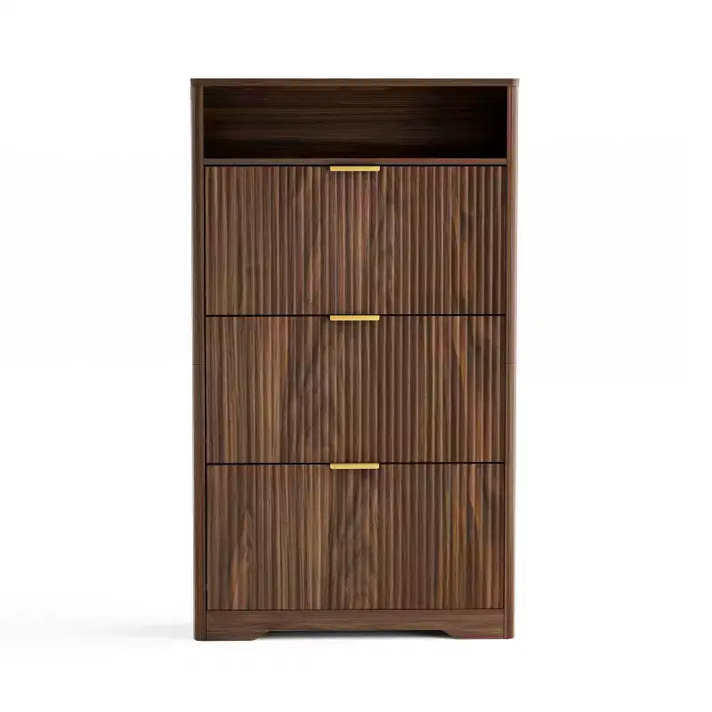 Meuble à chaussures moderne à 3 niveaux avec portes abattantes et étagère ouverte