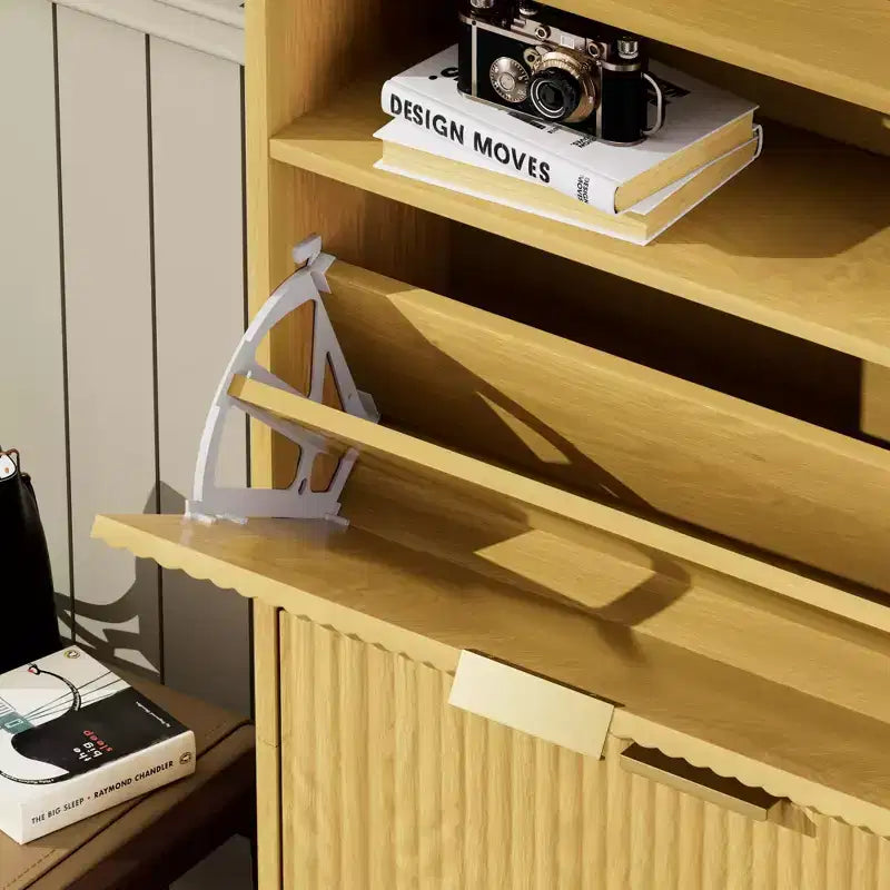 Meuble à chaussures moderne à 3 niveaux avec portes abattantes et étagère ouverte