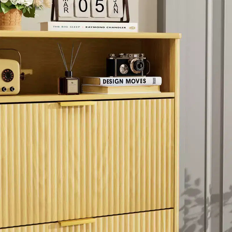 Meuble à chaussures moderne à 3 niveaux avec portes abattantes et étagère ouverte
