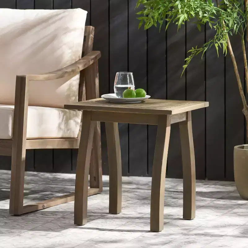 MAYEERTY 1 Pack Acacia Wood Outdoor Accent Side Table, Modern End Table for Patio, Backyard, Pool Deck