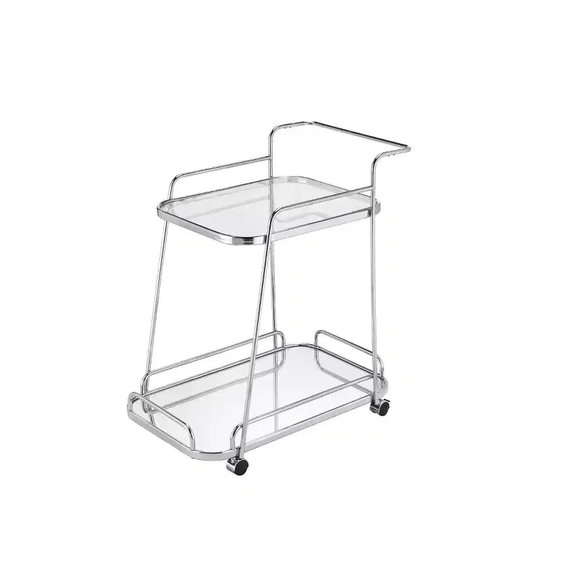 Chariot de service en verre transparent de 76 cm avec étagère, finition chromée, chariot à boissons et expresso avec roulettes